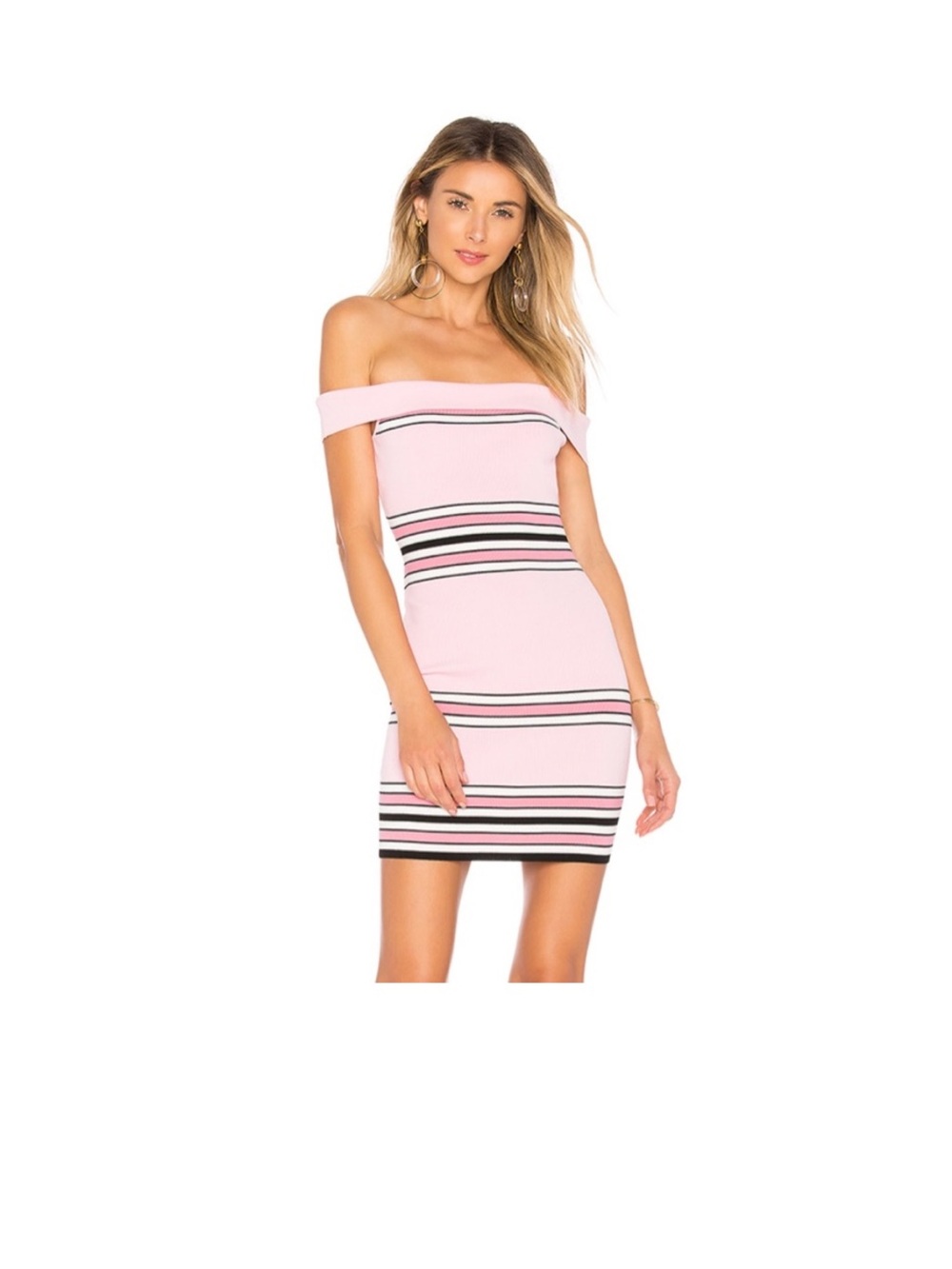 by the way. Harmony Striped Knit Off Shoulder Dress in Pink